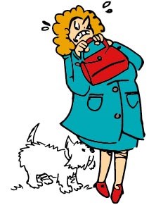 Cartoon of a person being harassed by an over friendly dog