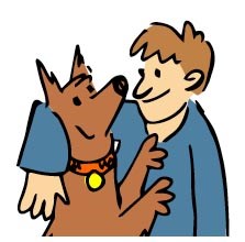 Cartoon of a person hugging their dog