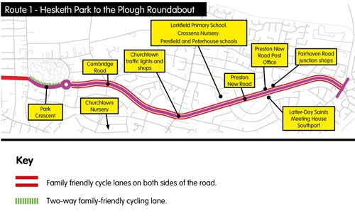 Map of Hesketh Park to the Plough Roundabout