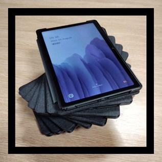 stack of android tablets