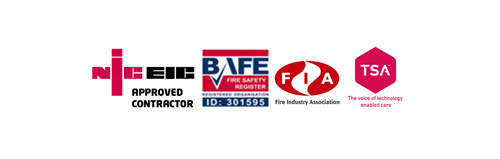 niceeic approved contractor, BAFE fire safety logo, FIA fire industry association logo, TSA logo