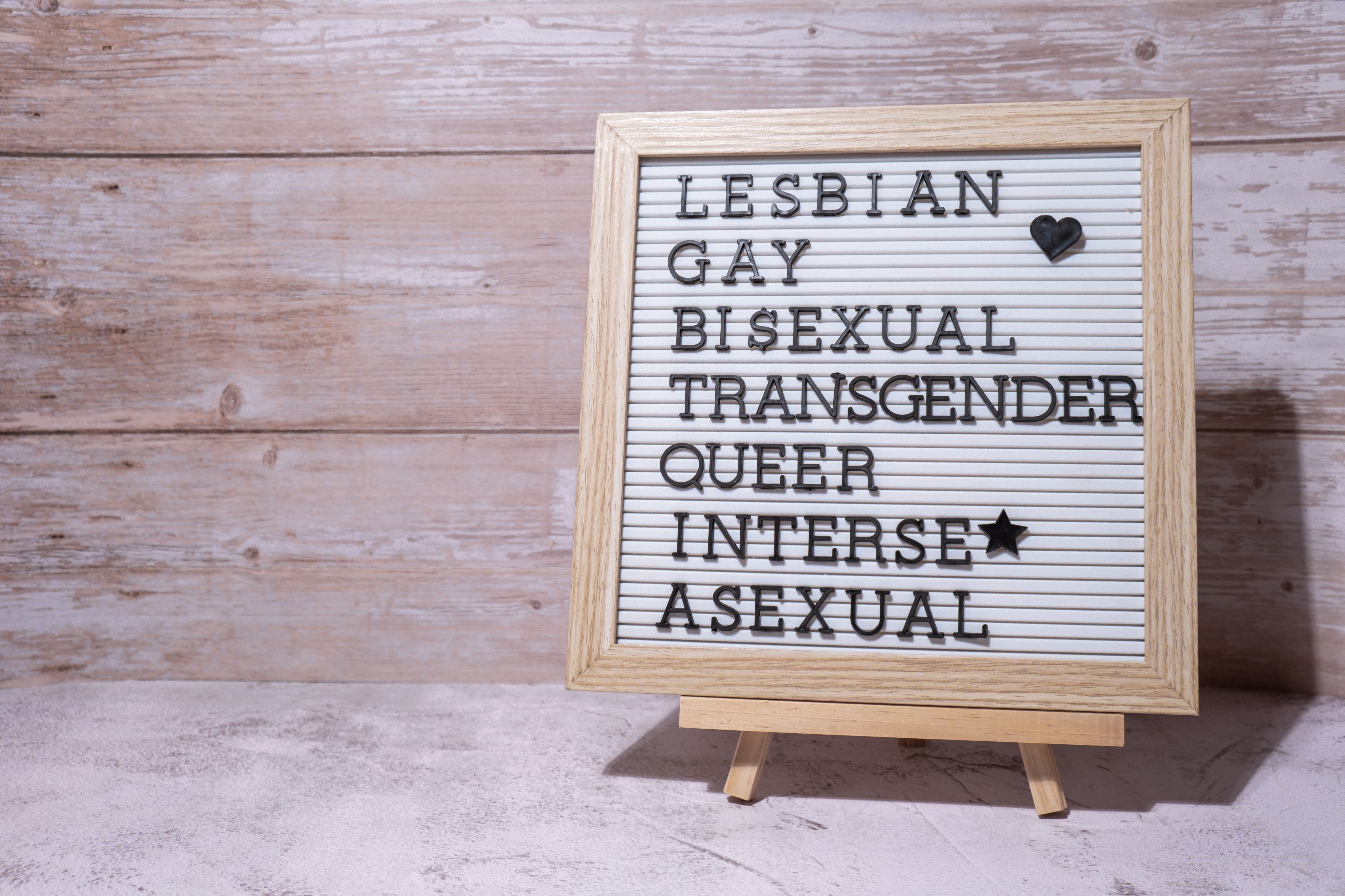 GBTQIA description frame on Rainbow LGBTQIA flag made from silk material