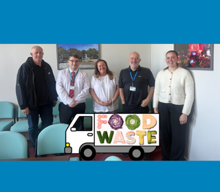 Council Staff and Council Leader and Cabinet Member with Food Waste Truck icon