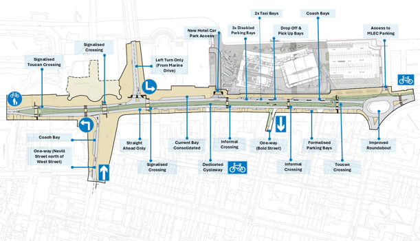 Map outlining the highway changes proposed for the area