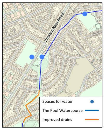 Location of the pool watercourse and proposed work