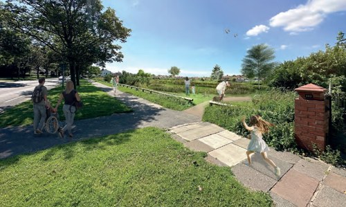 Artist's Artist's impression of the pond on the western side of Preston New Road